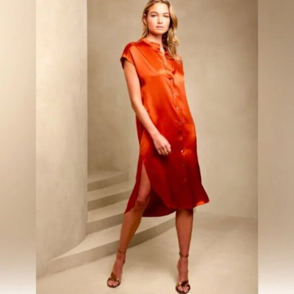 Banana Republic Serenade 100% Silk Shirtdress in Warm Copper Small 100% Silk - Picture 1 of 13